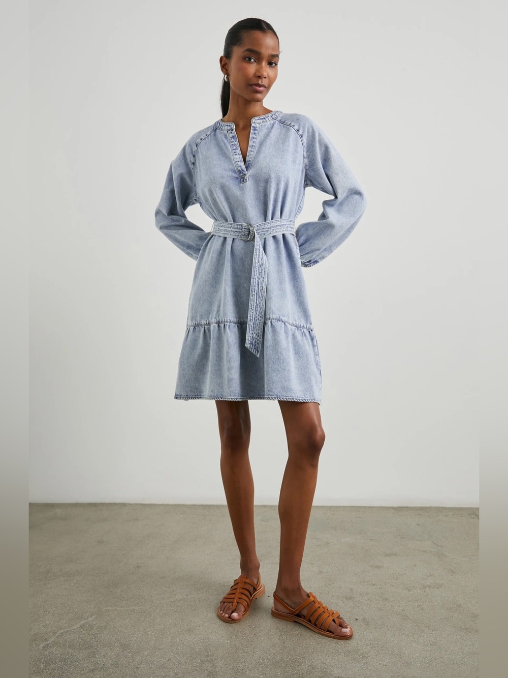 Rails Lila Chambray Denim Tiered Flounce Dress | Faded Indigo - Picture 2 of 16